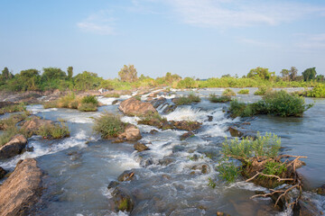 Li Phi Falls (Tat Somphamit) on Mekong River. a famous Landscape in the Mekong River, 4000 islands, Champasak Province, Laos.