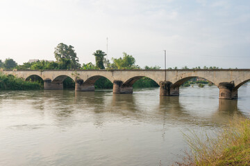 Historic Bridge between Don Det and Don Khon. built by the French in the Mekong River, 4000 islands, Champasak Province, Laos.