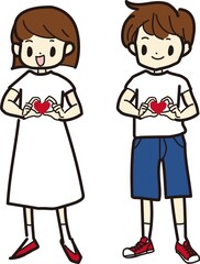 手でハートを作る子供のイラスト
