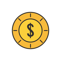 dollar coin line and fill style icon vector design