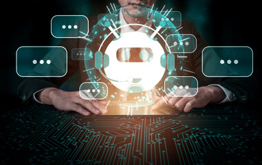 AI Chatbot smart digital customer service application concept. Computer or mobile device...