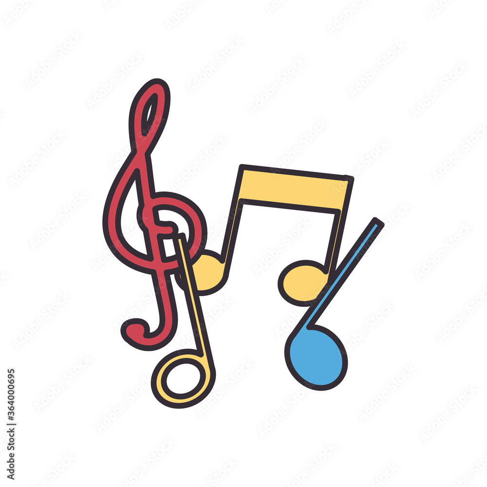 Wall mural music notes line and fill style icon vector design