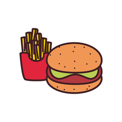 hamburger and french fries line and fill style icon vector design