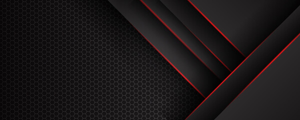 Abstract black grey metallic overlap red light hexagon mesh design modern luxury futuristic technology background vector illustration.