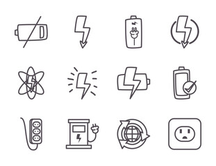eco energy and power line style icon set vector design