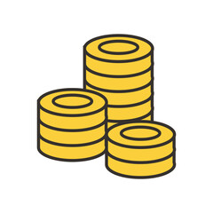 Coins towers line and fill style icon vector design