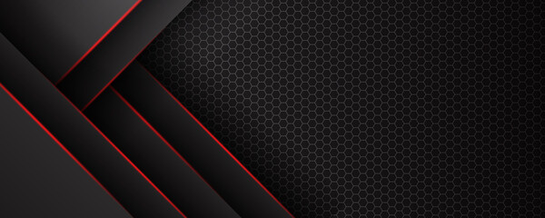 Abstract black grey metallic overlap red light hexagon mesh design modern luxury futuristic technology background vector illustration.