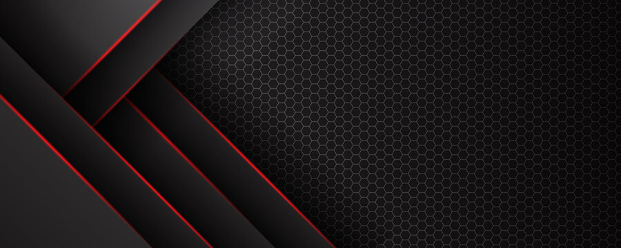 Abstract black grey metallic overlap red light hexagon mesh design modern luxury futuristic technology background vector illustration.
