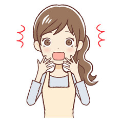 驚いた表情のエプロン女性 上半身