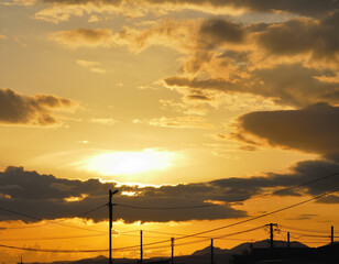 夕暮れ　電信柱　素材