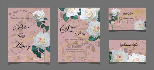 White rose set  of wedding card -vector