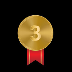 Award golden medals 3d realistic illustration. First, second and third place medals.