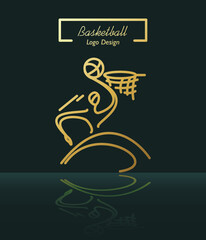 Basketball abstract golden logo dunking