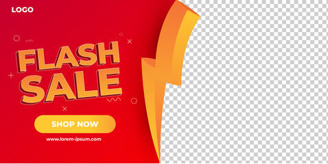 vector illustration of Flash sale banner/poster yellow-red modern color template with thunderbolt element design and photo frame background. good for advertising and promotion