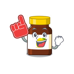 bottle vitamin c in cartoon drawing character design with Foam finger