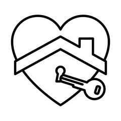 heart with house and keyhole and key icon, line style