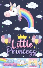 Foto op Plexiglas Cute unicorn banner on pastel background color © brgfx