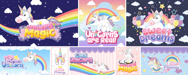 Cute unicorn banner on pastel background color © brgfx