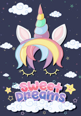 Cute unicorn banner on pastel background color