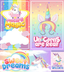 Cute unicorn banner on pastel background color