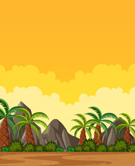 Vertical nature scene or landscape countryside with palm trees view and yellow sunset sky view