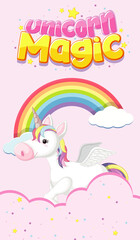 Unicorn magic logo with unicorn on sky