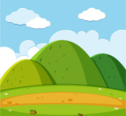 Empty nature scenes with green mountain and blank sky