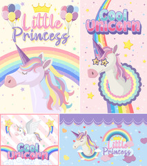 Cute unicorn banner on pastel background color