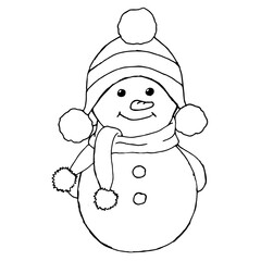 Sketching style snowmen and christmas gift boxes doodles. Hand drawn snowman isolated on a white background.