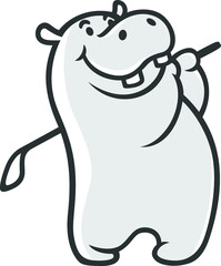 A Cute Hippo Playing Golf With A Standard Swing 