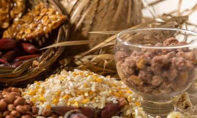 Mix of typical dishes and foods consumed at the June festivals in Brazil