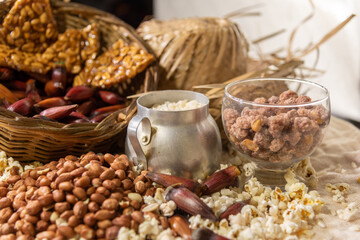 Mix of typical dishes and foods consumed at the June festivals in Brazil