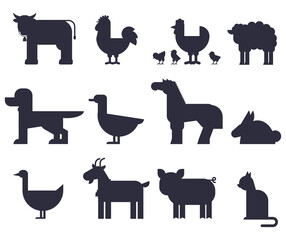 Set of farm animals silhouettes.