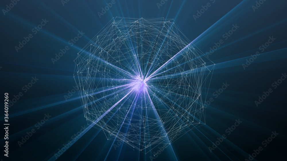 Leinwandbilder Abstract Sphere Object Shape Line Node Dot Polygonal Structure Cyberspace Technology Illustration Background.