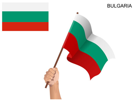 Bulgarian state flag hoisted with a stick held by hand to inflame the spirit of statehood