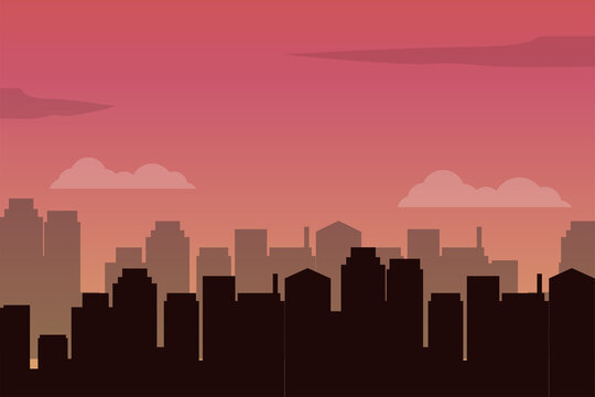 Vector of beautiful city view with buildings silhouette and sunset sky suitable for illustration and background 