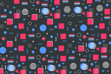 background design patterns, with many shapes such as squares, circles, triangles and stripes, in full color