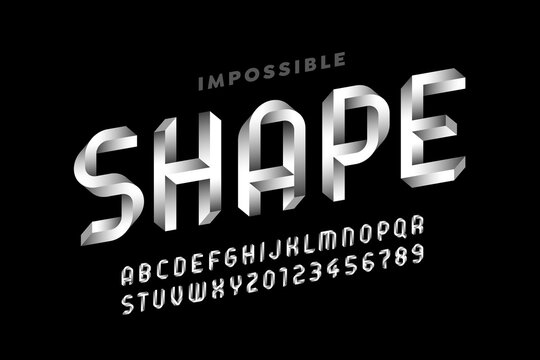 Impossible shape style font, alphabet letters and numbers