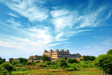 Fototapeta na wymiar Beautiful view of of jahangir mahal, orchha palace, Orchha, Madhya Pradesh