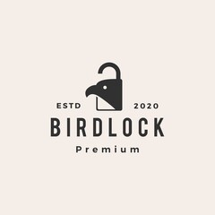 bird lock padlock hipster vintage logo vector icon illustration