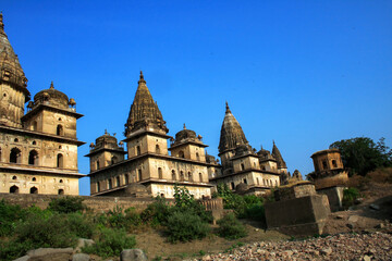 Fototapeta na wymiar View of Royal cenotaphs (Chhatris) of Orchha, Madhya Pradesh, India.