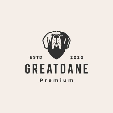greatdane dog hipster vintage logo vector icon illustration