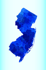 New Jersey watercolor map vector illustration of blue color on light background using paint brush in paper page