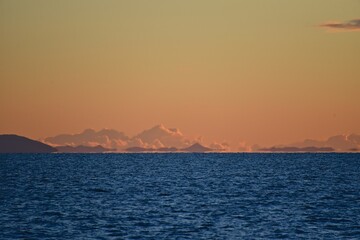 Sakhalin island. Drilling platform at sea. Fall. Around the icy water of the Sea of Okhotsk.