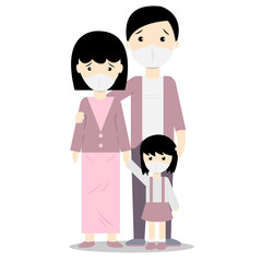 Family Father,pregnant mother,daughter wearing mask vector