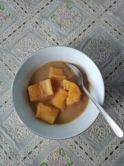 Cassava Soup with Brown Sugar. Made by boiling mixed with coconut milk so that it presents a sweet and savory taste