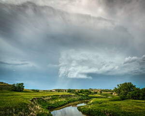 Severe Weather in Summertime on the Great Plains With Bodies of Water in the Photo