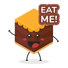 Cute flat cartoon cube cake illustration. Vector illustration of a cute cube cake with a smiling expression. Cute cake mascot design