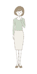 女性　全身　人物　悩む　イラスト 