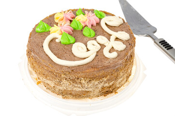 Delicious homemade cream cake isolated. Studio Photo